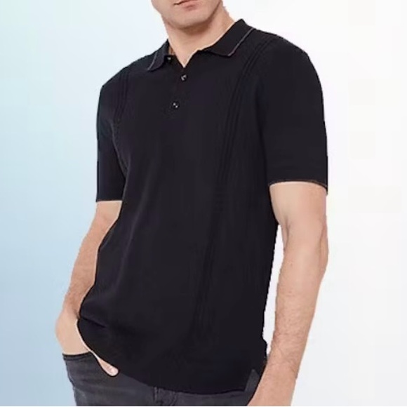 Express Other - Express Black Cable Knit Polo Shirt Cotton Short Sleeve Casual Top Men’s S